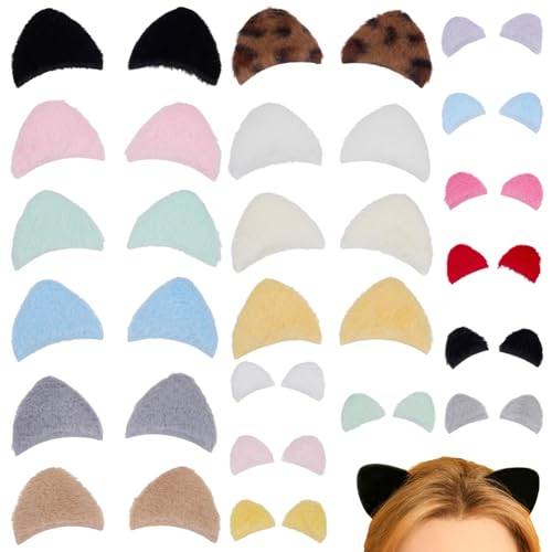 FREEBLOSS 40Pcs Felt Cat Ears Applique Plush Fox Furry Ear Patches DIY Photocard Holder Accessories for Hair Clip Cat Headband Craft Halloween Costume Cosplay Headwear 1.6 * 1.2 inch/2.5 * 2 inch
