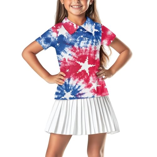 Xpyeesfuen Starfish Girls's Polos Golf Shirts Short Sleeve UPF 50+ Collared Shirt Quick Dry Tennis Athletic Tops All-Day Comfort