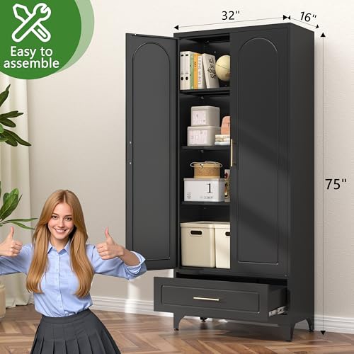 TIMELESS PIECES 75” Kitchen Pantry Storage Cabinet,Tall Storage Cabinet with Drawers and Adjustable Shelves,Modern Kitchen Hutch Cabinets,Freestanding Cupboard for Dining Room