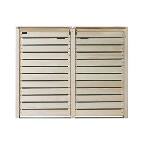 Lukadria Afvalcontainerbox, 2 containers, 120 liter, Hamburg, afvalcontainerafdekking, hout, natuur, met achterwand - Afbeelding 3