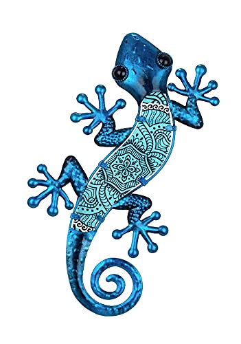 SGRIMALT Gecko Mural Bleu, Métal et Verre, Modèle Mandala, H 30 cm