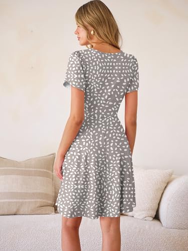 Image of ANRABESS Womens Summer Dresses Short Sleeve Wrap Deep V Neck A-Line Floral Dress Causal Flowy Boho Beach Vacation Sundress
