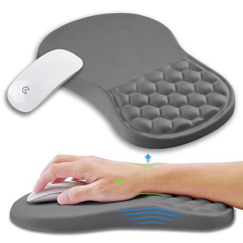 KUOSGM Ergonomic Mouse Pad Wrist Support with Memory Foam Massage Bulge, Carpal Tunnel Pain Relief Mousepad Wrist Rest for Mouse(12x8 inch, Grey)