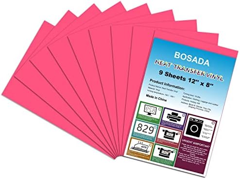 BOSADA Heat Transfer Vinyl, Red HTV Vinyl Bundles 9 Packs 12 x 8 Inches Easy to Cut Iron on Vinyl for Fabric,T-Shirt,Hats,Pillows