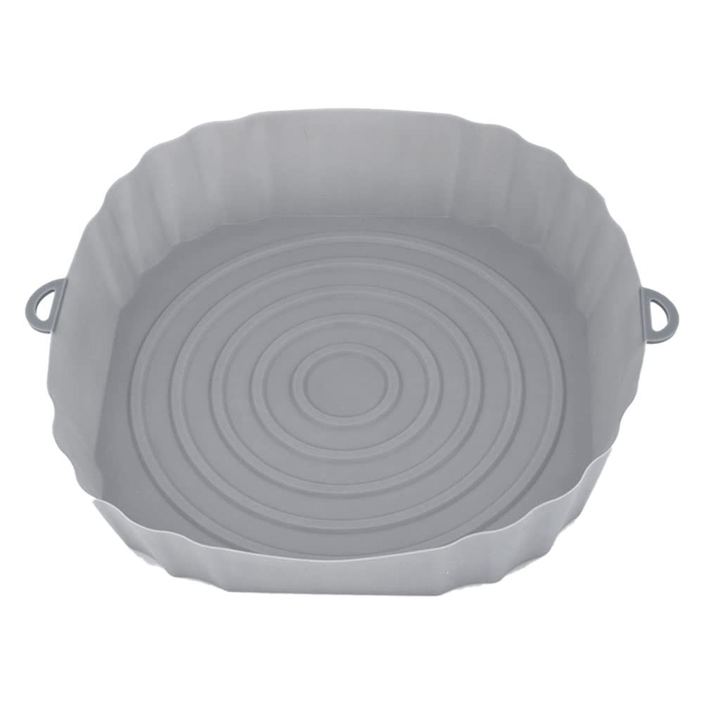 CTRLZS 20Cm Air Fryers Oven Baking Tray Fried Chicken Basket Mat AirFryer Silicone Pot Round Replacemen Grill Pan Grey