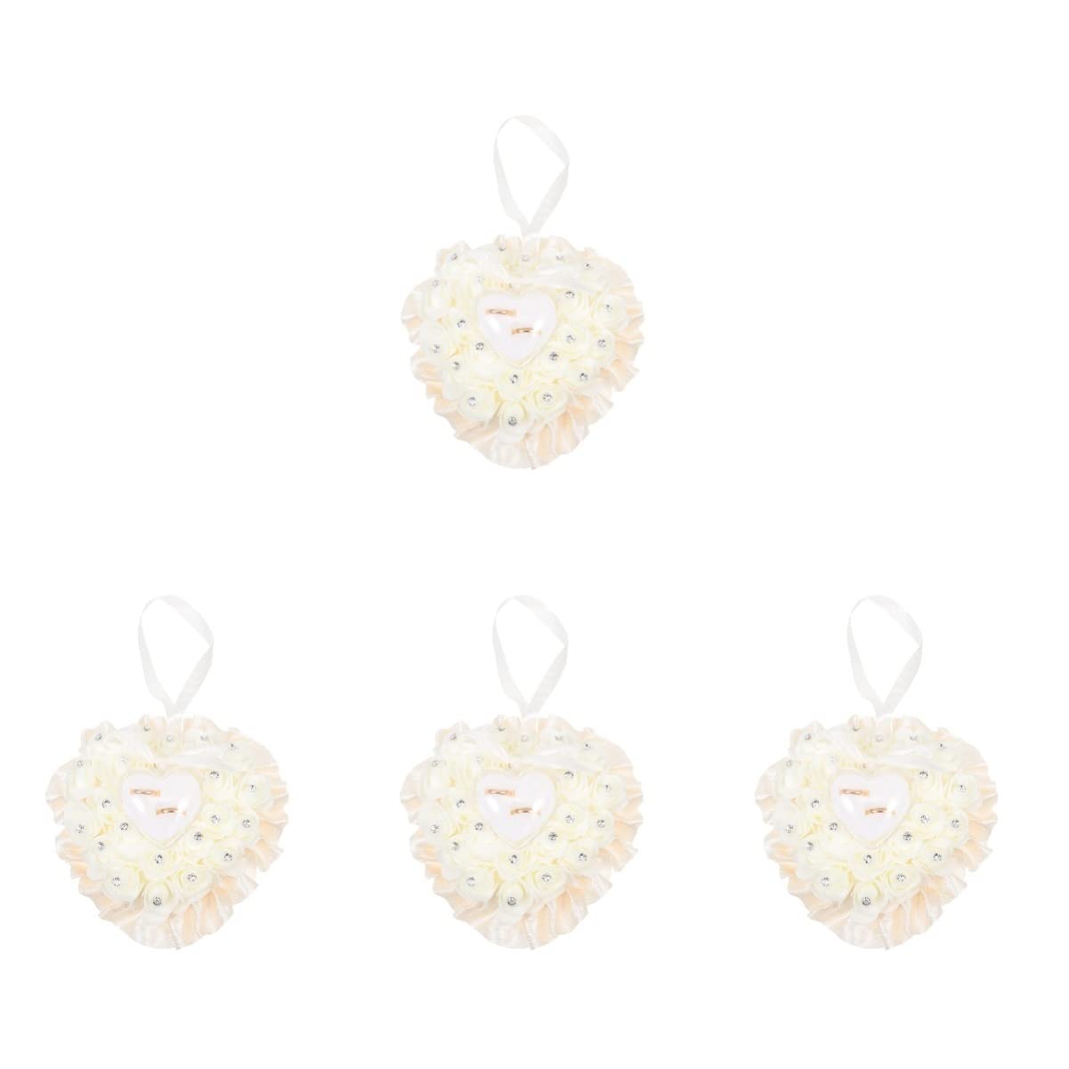 4 Stück Ring-ring-box Weiße Rose Ringkissen in Herzform Herzringkissen Herz Blumenring Verlobungsring Herzförmiges Ringkissen Aus Spitze Braut Blumenkorb Hochzeit Schaumstoff
