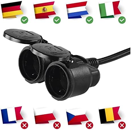 EMOS P0703 Przedłużacz z 2 gniazdami Schuko, 20 m, podwójne przedłużenie, 2 gniazda ze stykiem ochronnym, gumowy kabel do użytku na zewnątrz, IP44, H05RR-F3G 1,5 mm²