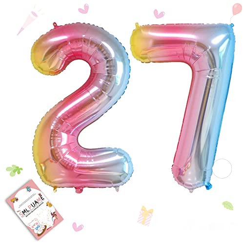 Smlpuame 40 Inch Number Balloons 0-9 Rainbow Gradient Large Number 27 Balloons, Digital Balloons for Birthday Party Celebration Decorations, Helium Foil Number Balloons for Wedding Anniversary