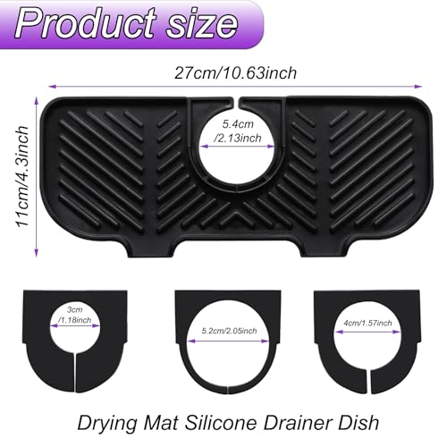 LZYDKH Wasserhahn Spritzschutz, Abtropfmatte Silikon Wasserfänger Matte Silikonmatte Waschbecken Spritzfänger Spüle für Küche und Badezimmer Arbeitsplatte Schützen(Schwarz)