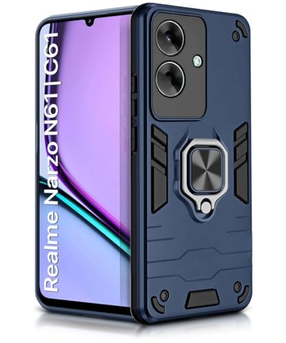 Image of WOW IMAGINE Shock Proof Back Case Mobile Cover for Realme Narzo N61 | Realme C61 (Tough Armor | Hybrid PC + TPU | Full Protection with Ring Holder & in-Built Kickstand | Blue)