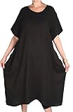  Italy Donna Damen Leinen Lagenlook Sommer Maxi Kleid Tunika Hakel Spitze 44 46 48 50 52 54 56 58 L XL XXL 3XL 4XL Schwarz Strand Urlaub (54)
