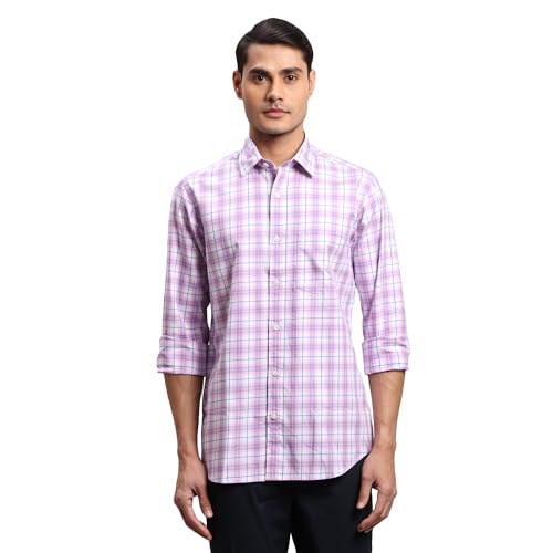 Image of Colorplus Men's Regular Fit Pure Cotton Checks Pattern Plain Collar Full Sleeve Casual Shirt