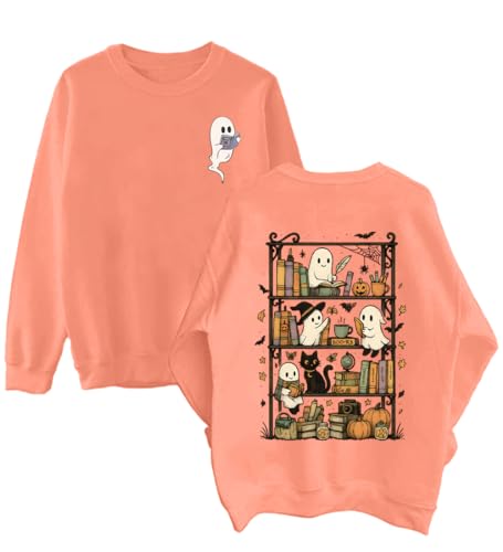 Retro Halloween Bookshelf Sweatshirt Halloween Bookshelf Shirt Reading Books Tops