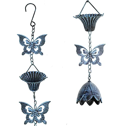 Remenna Rain Chains Butterfly & Flowers Rain Chain 7 Feet Length Replacement Downspout For Gutters Home Decor #TOP2
