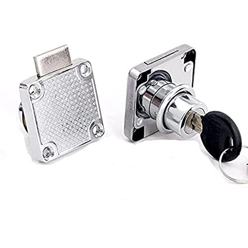 Cold Rolled Steel Cam Locks, Stainless Steel Color Square Furniture Cabinet Drawer Cupboard Door Security Lock with 2 Keys, 36x36mm