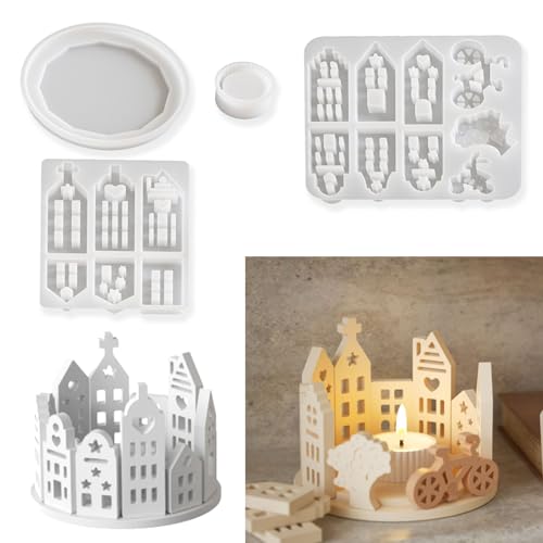 Moules En Silicone Pour Maisons，17 Moules En Silicone, Moule Silicone Platre, Moule Silicone Bougie, Moules De Maison Pour Plâtre, Bougies, Argile, Moules...