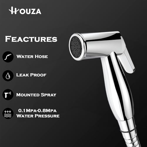 Image of HOUZA Bathroom Jet Spray - Full Set with Chrome-Plated Jet Gun, 1-Meter Flexible Hose & Hook, Rust-Resistant Body & Quick Installation, Built for Everyday Needs