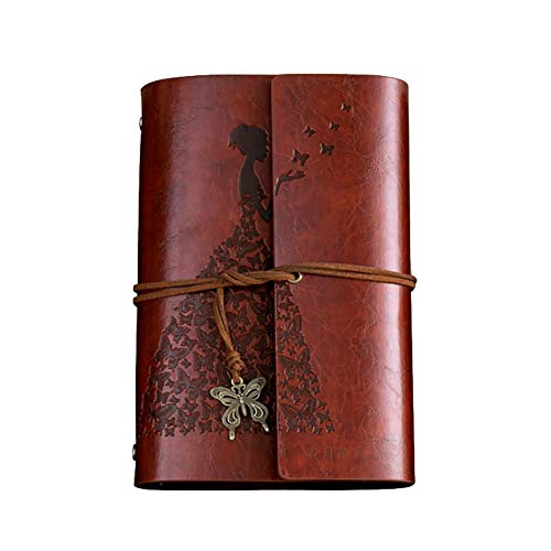 Dreneco Cuaderno A5 de Cuero, Retro Libreta de Viaje, Cuaderno Vintage Agenda, Recargable Bloc de Libros en Blanco Diary Regalo, Diario de La Vendimia Regalo Para Hombres Mujeres Estudiantes Cover