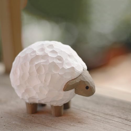 TALKLEK Handmade Wooden Sheep Figurine, 2.95" x 1.96" x 2.95"
