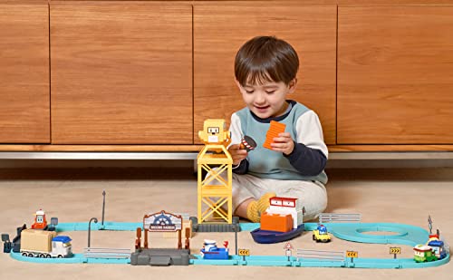 Robocar Poli Toys, Cargo Station Playset With 1 Terry Die-Cast Metal Toy Cars, Race Track Set With 1 Vehicle, Cargo Ship, Crane #TOP1