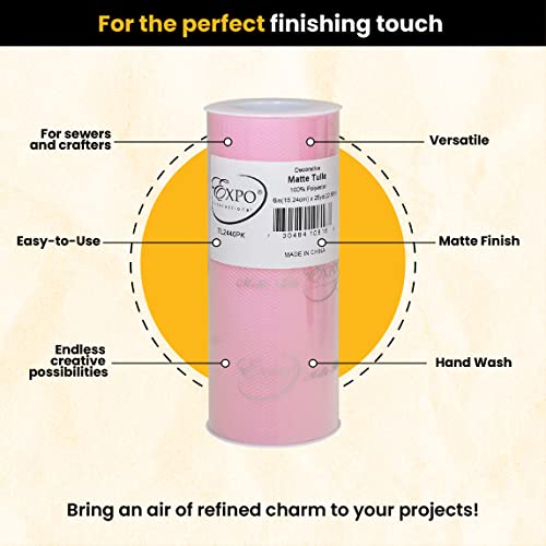 Image of Expo International Decorative Matte Tulle, Lightweight Polyester Tulle Fabric for Tutus, Costumes, and Party Decorations, Washable, Easy-to-Use, 6 Inch x 25 Yards, Pink, Pack of 1