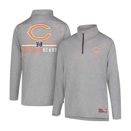 Ultra Game Men's NFL Official Super Soft Quarter Zip Long Sleeve T-Shirt, Chicago Bears, Heather Gray, 3X-Large