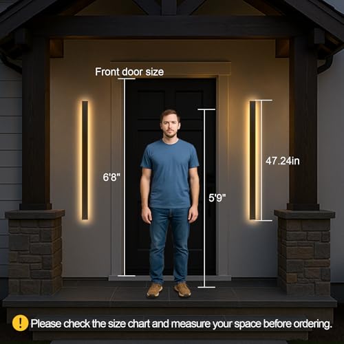 Image of Exterior Wall Lights for House - 2pack 47.3inch Long Strip Modern Outdoor Light Wall Fixture Sconce, Outside Garage Exterior Lights, Black Wall Mount Lighting for Porch Corridor, Garage
