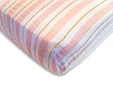 SwaddleDesigns Cotton Muslin Fitted Crib Sheet/Toddler Sheet, 3 Color Stripe with Shimmer, Pink