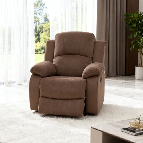 Anthato Manual Recliner Chair Sofa, Living Room Furniture Sets, Single Reclining Chair with Comfy Armrest and Backrest, Fabric Brown Recliner Furniture for Living Room/Meeting Room/RV/Office, Brown