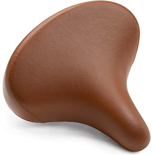 Bikeroo Wide Cruiser Saddle - Comfort Seat Fits Indoor & Outdoor Bicycles - Steel Spring & Elastomer Suspension - Memory Foam - Brown
