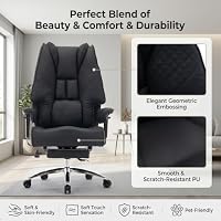 EXCEBET Chefsessel Bürostuhl XXL Ergonomisch 200kg, Schreibtischstuhl mit Fußstütze und 14cm Taschenfederkern, Hochlehner aus Kratzfestem PU Leder, Drehstuhl mit Höhenverstellbaren Armlehnen (Black) – Ansicht 7