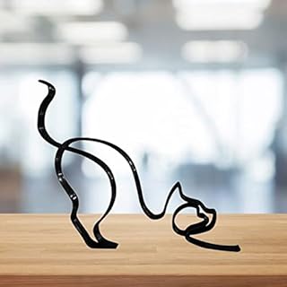 Txkrhwa Metal Dog Cat Minimalist Art Sculpture, Abstract Metal Wire Geometric Animals Statue, Metal Dog Cats Decor Minimalist Living Room Bedroom Decor (Cat)