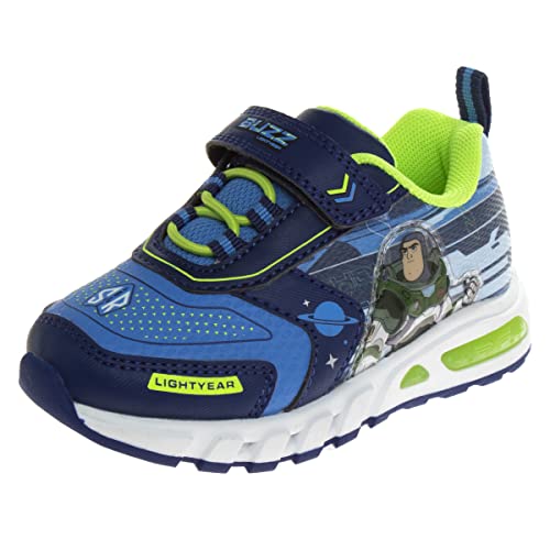 Disney Pixar Boys Toy Story Shoes - Kids Buzz Lightyear And Woody Laceless Light-Up Boys Toddler Character Tennis Sport Athletic Sneakers (Size 7 Toddler) (Blue/Green) #TOP21
