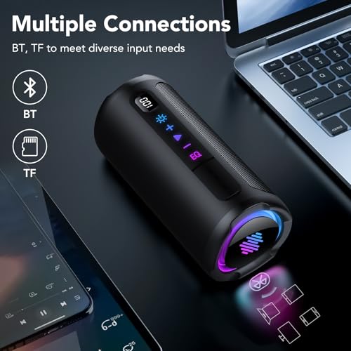 Image of Portable Bluetooth Speaker with Battery Level Display, Powerful Sound Wireless Speaker: Deep Bass, BT 5.4, 20H Playtime, 7 RGB Modes, IPX7 Waterproof, TWS Pairing, Beach /Vacation Essentials(Black)