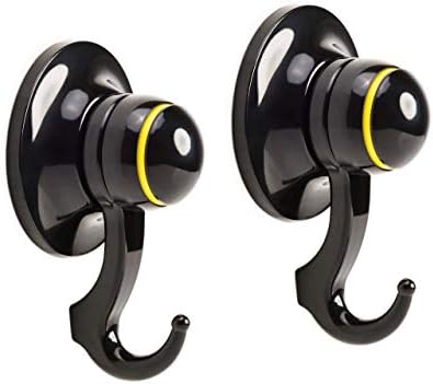Qmagic Strong Vacuum Suction Cup Hooks - Removable Shower & Kitchen Hooks Hanger for Towel, Bath Robe, Coat, Slice - Suitable for Rough Surfaces - Cup Diameter 56mm (Black, 2)