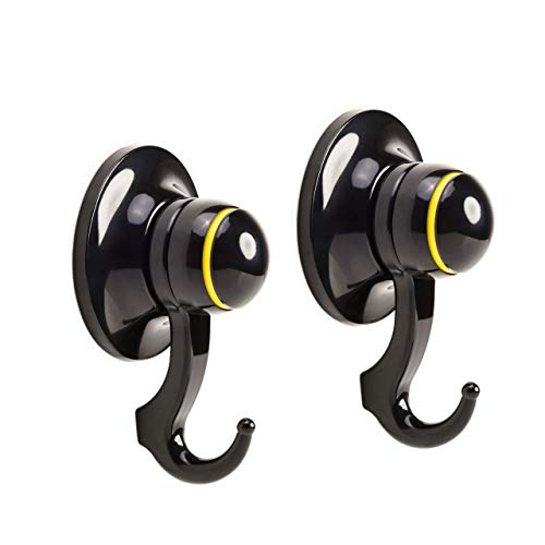 Qmagic Strong Vacuum Suction Cup Hooks - Removable Shower & Kitchen Hooks Hanger For Towel, Bath Robe, Coat, Slice - Suitable For Rough Surfaces - Cup Diameter 56Mm (Black, 2) #TOP22