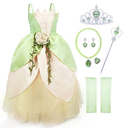 ANBAOXUAN Fille Déguisement Tiana Costume Cosplay Grenouille Princesse Tiana Robe Cover