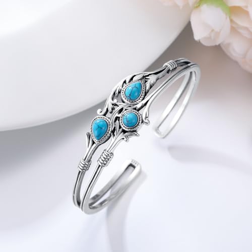 Bracelet turquoise naturelle ajustable en argent contre les bijoux amples - 5