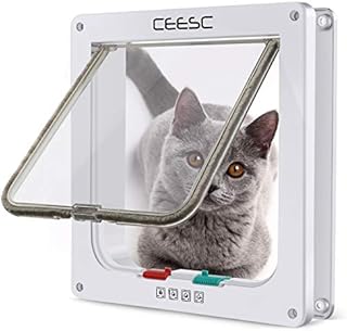 CEESC Cat Flap Door Magnetic Pet Door With 4 Way Lock for Cats, Kitties and Kittens, 3 Sizes and 2 Colors Options (M: 7.56"(W) x 7.87"(H) x 2.17"(D), White)