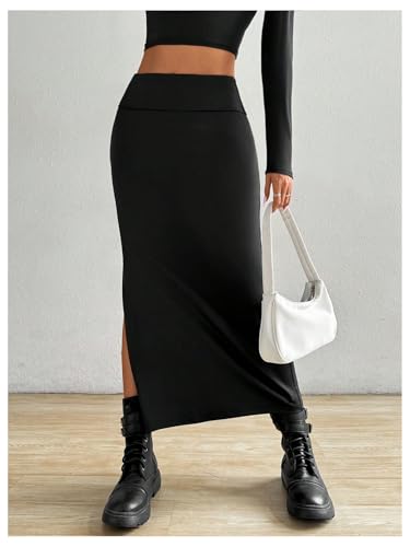 SOLY HUX Women's High Waisted Split Hem Skirt Bodycon Casual Long Skirts3