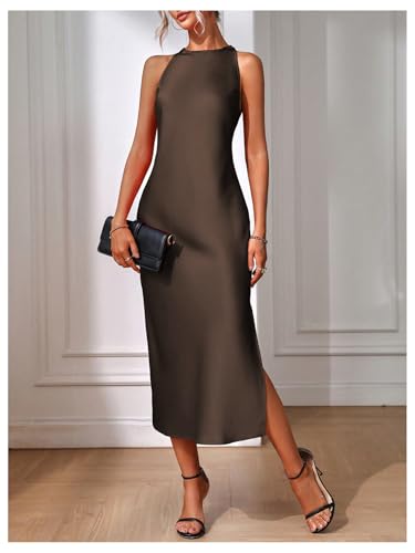 Image of Floerns Women's Elegant Sleeveless Crew Neck Maxi Dress Slit Cocktail Tank Dress