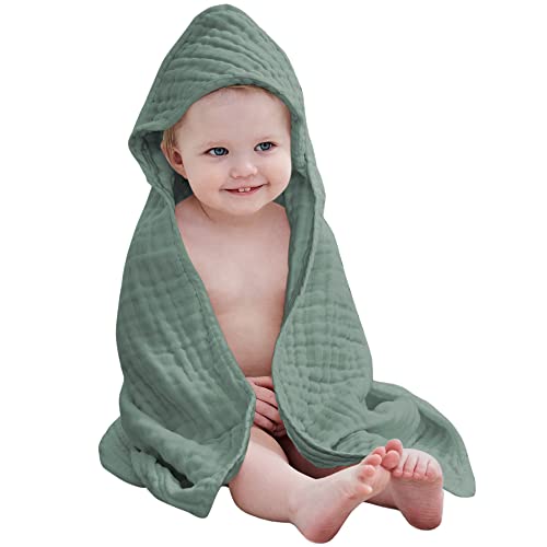 Image of Yoofoss Hooded Baby Towels for Newborn 100% Muslin Cotton Baby Bath Towel with Hood for Babies, Infant, Toddler and Kids, Large 32x32Inch, Soft and Absorbent Newborn Essential