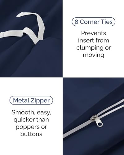 Image of Duvet Cover Twin /Twin XL Size Set - Extra Soft Twin /Twin XL Duvet Cover 68 inch x 90 inch with 1 Pillow Sham for Women, Men, Kids & Teens - Comfy, Easy-Care & Fade Free w / Zipper Closures & Ties (Navy Blue)