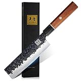 ENOKING Japanese Nakiri Knife,7 Inch Professional Vegetable Knife 5 Layer 9CR18MOV Clad Steel for Ki