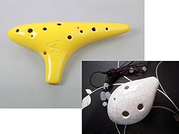 Super Deal! Focalink 12 Holes Alto C Yellow + Joy Soprano C 6 Holes Transparent Crackle Glazed Ceramic Ocarina - Easy to Learn, Good for Beginner & Great Gift. Linns Arts!