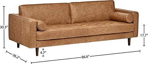 Amazon Brand – Rivet Aiden Mid-Century Modern Leather Sofa Couch, 86.6 Amazon Brand – Rivet Aiden Mid-Century Modern Leather Sofa Couch, 86.6