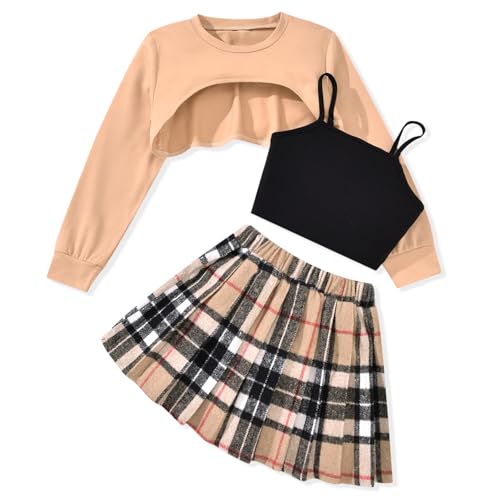 fioukiay Girls 3 Piece Outfit Skirt Sets Long Sleeve Sweatshirt