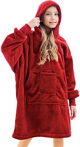 Blanket Hoodie Sweatshirt, Wearable Blanket Oversized Sherpa with Sleeves and Giant Pocket, Cozy Hoodie Warm for Adult Kids
