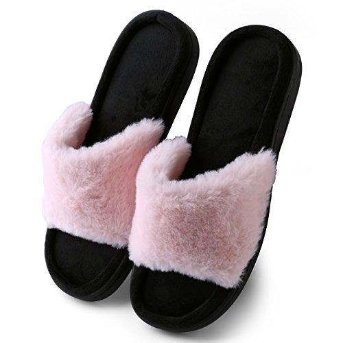 Loulu Womens Open Toe Faux Fur Slide Slippers3
