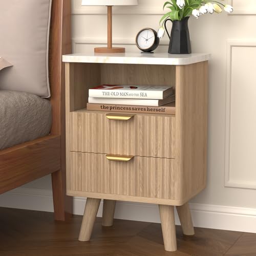 SFDOU Wooden 23Inch Fluted Nightstand Set of 2, Natural Oak Bedside Table with Drawer and Storage, Wood Mid Century Modern Nightstand with Drawers, Large Night Stand for Bedroom by SFDOU - Image 4
